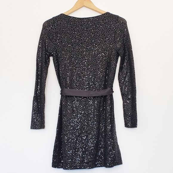 Express sequin lbd shift dress with silk waist tie - Picture 2 of 4